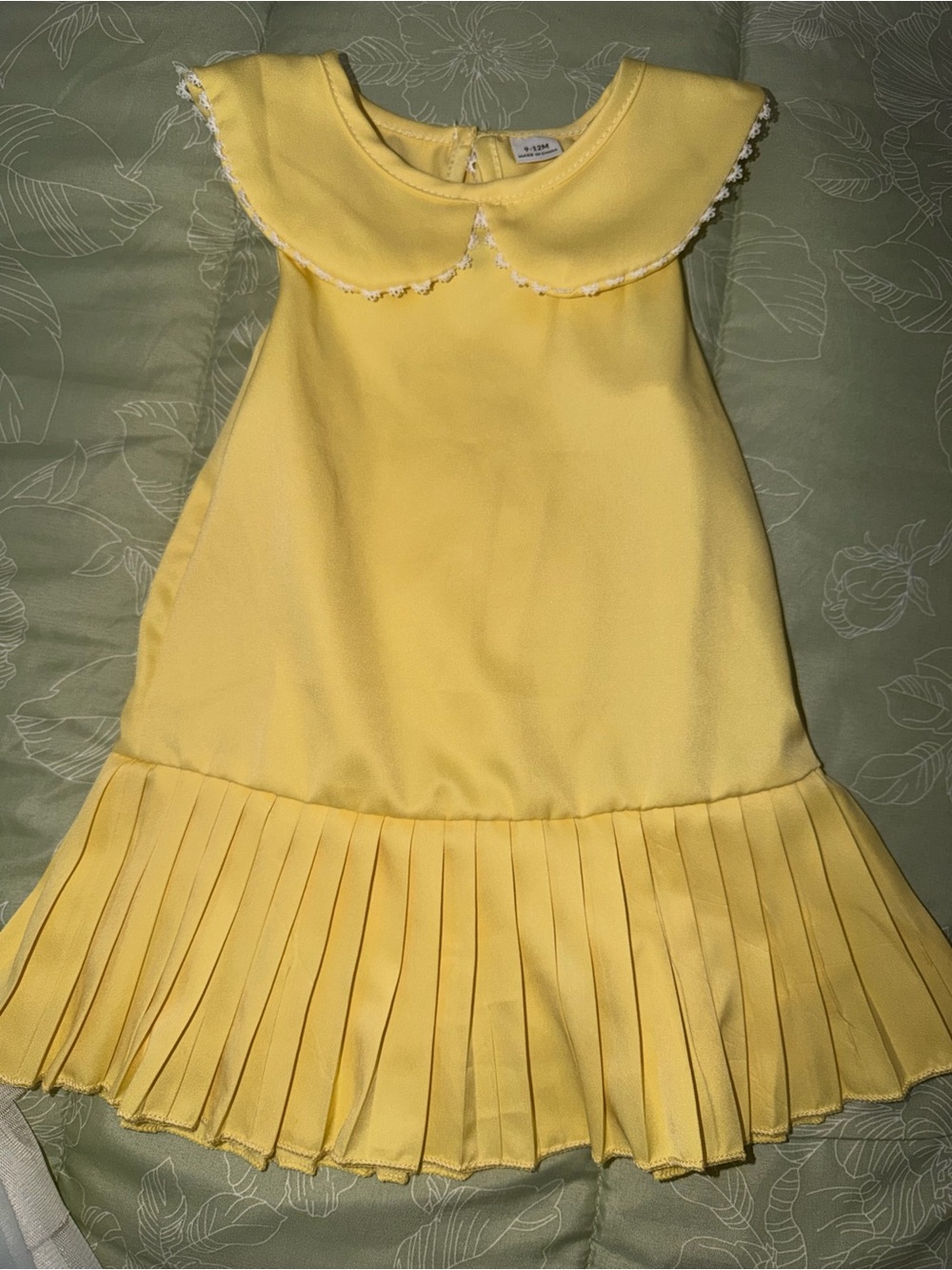Yellow Pleated Hem Kids Dress with Peter Pan Collar